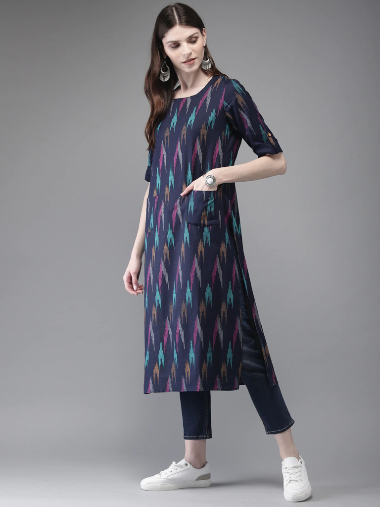 Dark blue printed kurta