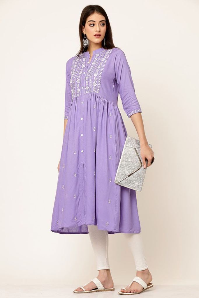 Light purple cotton kurta embroidery for women