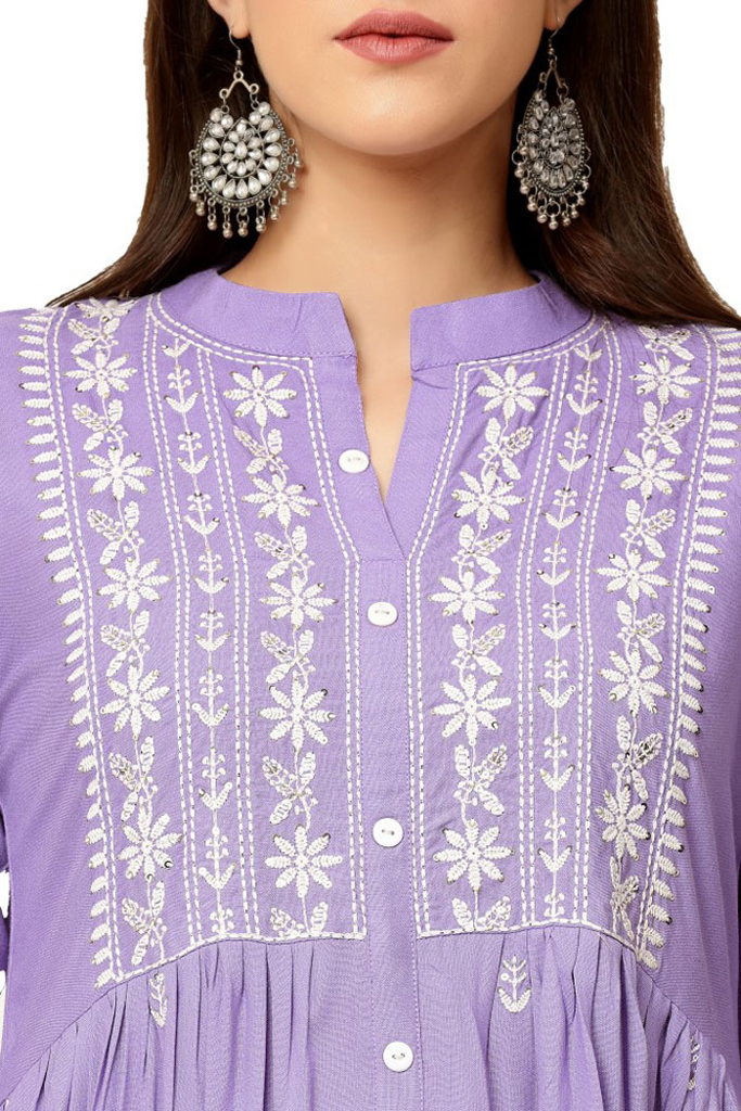 Light purple cotton kurta embroidery for women