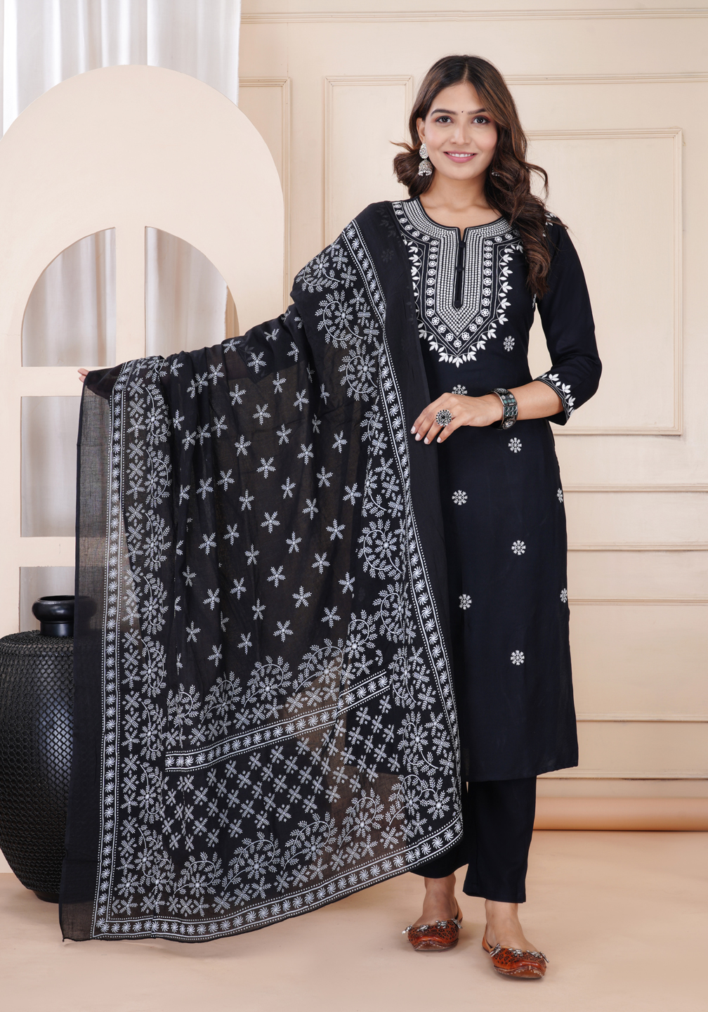 black kurta dupatta set