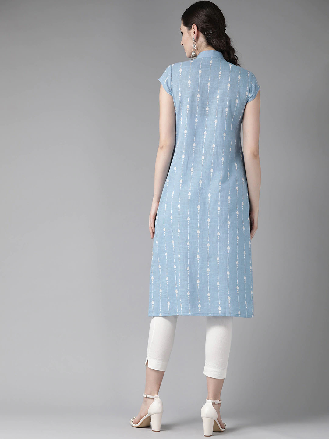 Women Light Blue Cotton Kurti - Image 3