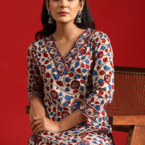 Women Cotton Beige Kurta Palazzo Set