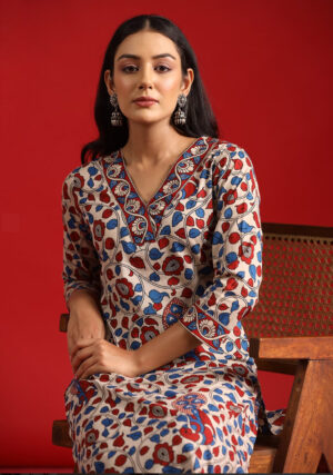 Women Cotton Beige Kurta Palazzo Set