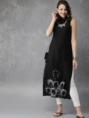 black printed kurta for women