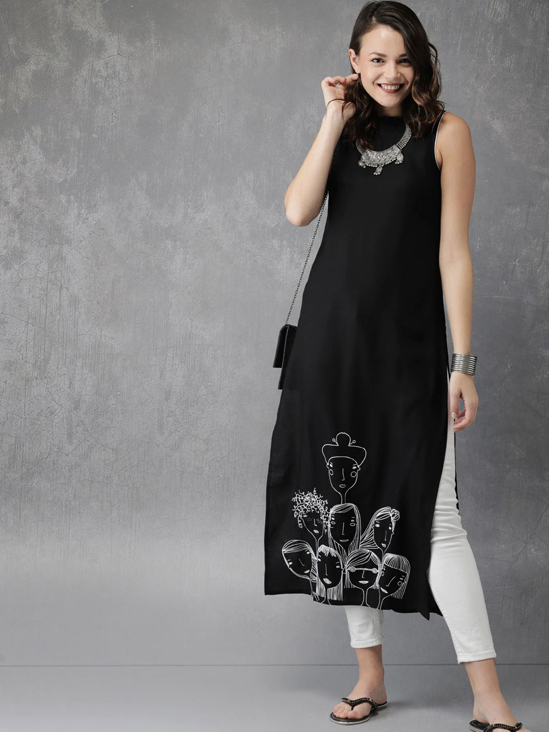 black printed kurta for women