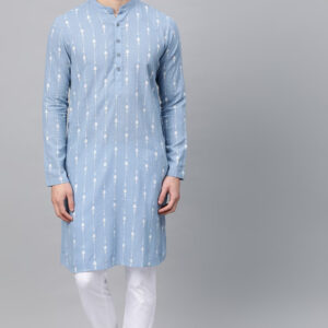 Men Printed Cotton Straight Kurta Light Blue