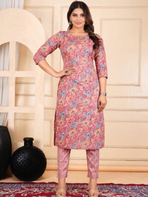 pink cotton kurta set for women
