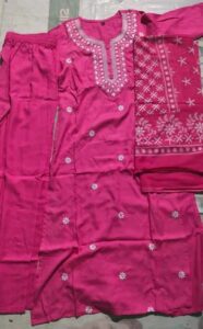 Pink Embroidered Kurta Pant Dupatta Set for Women photo review