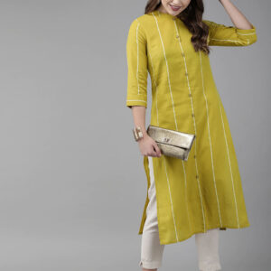 Yellow white stripe kurta for women