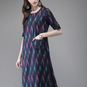 Navy Blue Printed Rayon Straight Kurta