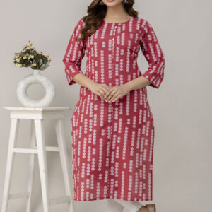 Purple Printed Cotton Straight Kurta