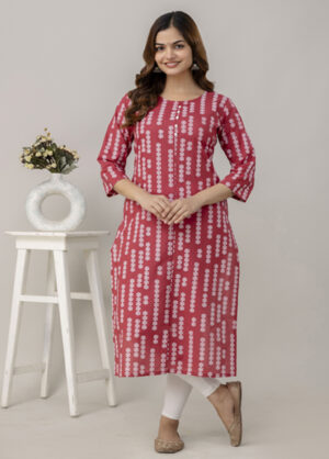 Purple Printed Cotton Straight Kurta