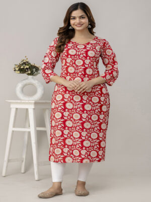 red floral kurta for women