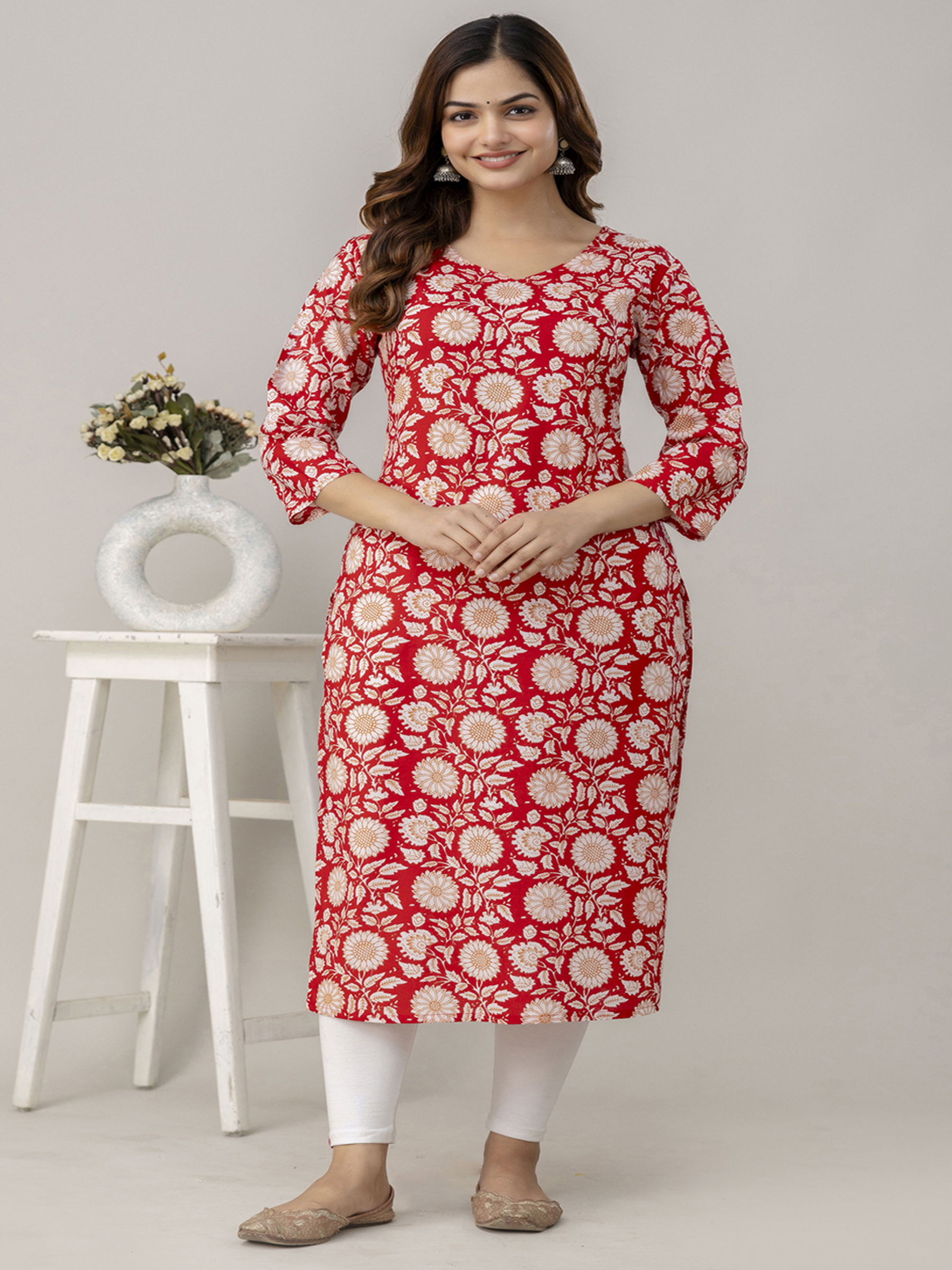 red floral kurta for women