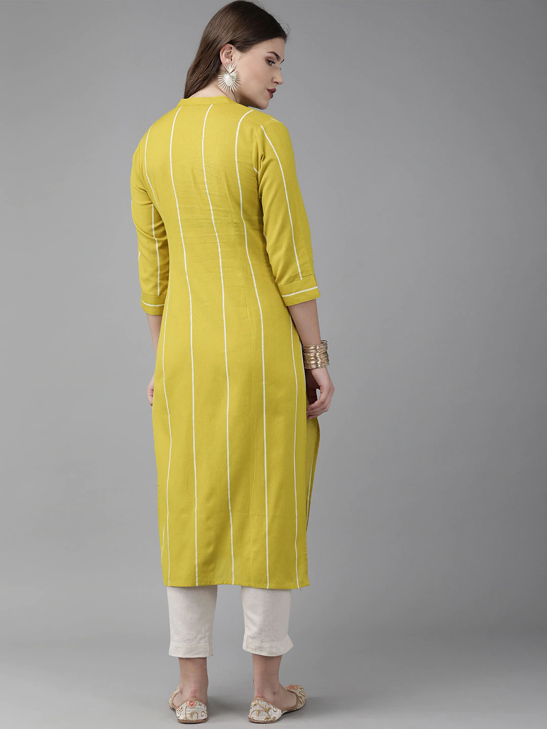 Yellow kurta with white stripes