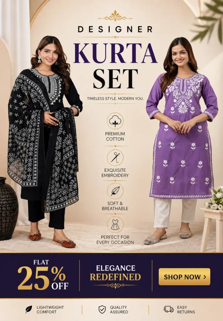 embroidered cotton kurta set for women – summer collection 2026