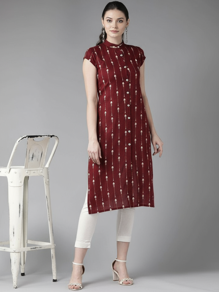 maroon-printed-cotton-straight-kurta